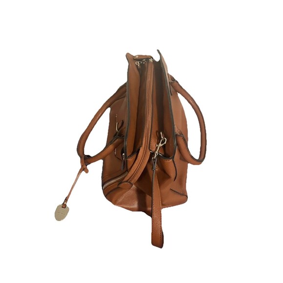 London Fog Tote Shopper Bag Cognac Brown Large Double Handle with Pockets Strap - Picture 8 of 16